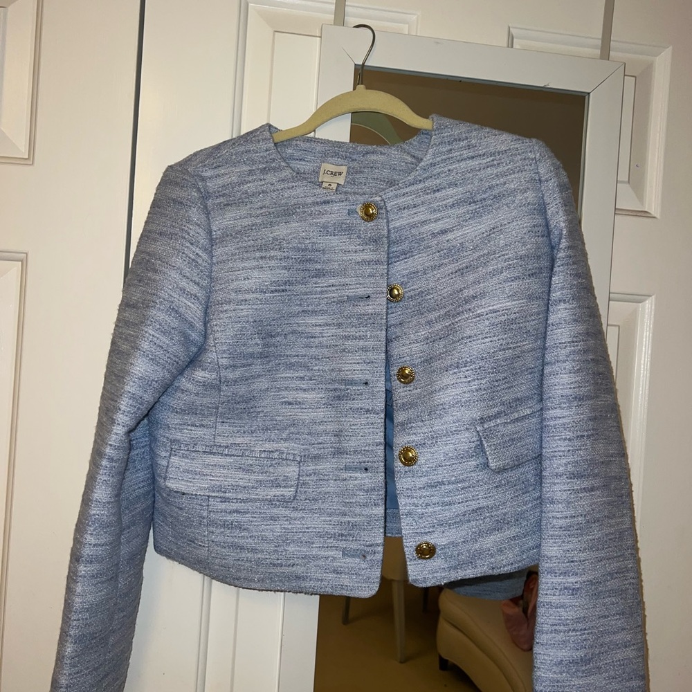 Light Blue Textured Jacket with Gold Buttons